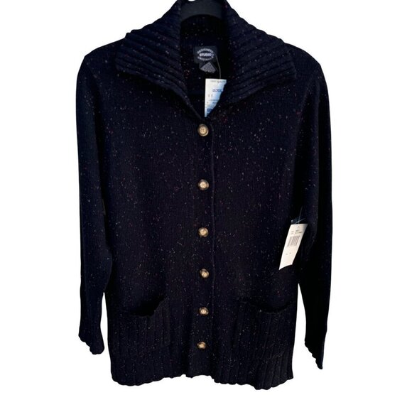 Designers Studio Originals Black Speckled Button-Up Shawl Collar Knit Cardigan N - Picture 1 of 9